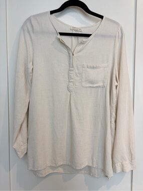 Just Living Ivory Boho Tunic Blouse Medium Roll Tab Sleeve